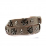 Schönes, hochwertiges Armband aus echtem Leder und PU/ 2-Reihig mit Strass- Steinen und Kreuznieten